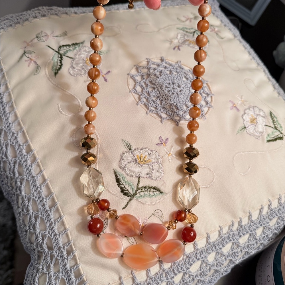 Charisse Peach and Brown Beaded Necklace